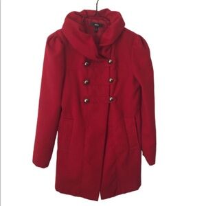 BCX women’s red pea coat unique collar lined Size small